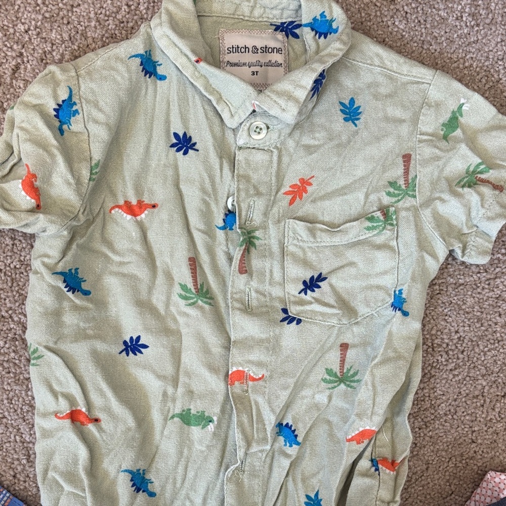Stitch & Stone Light Green Dino Print Button-Up